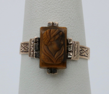 Load image into Gallery viewer, Antique 10K Rose Gold Carved Tiger's Eye Ring