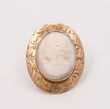 Load image into Gallery viewer, Victorian Angel Skin Coral Portrait 10K Yellow Gold Brooch Pin
