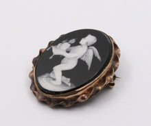 Load image into Gallery viewer, Victorian Cherub Angel Enamel 10K Rose Gold Brooch