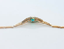 Load image into Gallery viewer, Art Deco Emerald Rose Cut Diamonds 18K Yellow Gold Platinum Bracelet