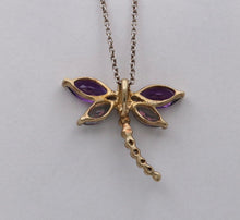 Load image into Gallery viewer, Vintage 10K Yellow Gold Dragonfly Diamond Pendant, Necklace