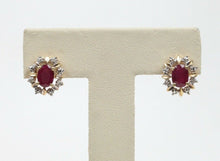 Load image into Gallery viewer, Vintage 14K Two Tone Gold Ruby & Diamonds Studs Earrings
