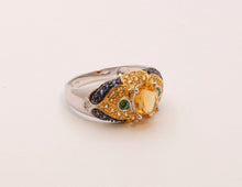 Load image into Gallery viewer, Citrine Blue Sapphires Cocktail Ring 14K White Yellow Gold Ring