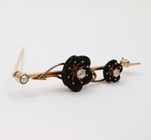 Load image into Gallery viewer, Vintage Diamond Flower 14K Yellow Gold Bar Pin