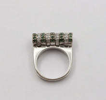 Load image into Gallery viewer, Sonia B 18K White Gold Interactive Diamonds and Green Garnet Movable Ring Band.