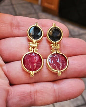 Load image into Gallery viewer, Italian 18K Yellow Gold Art Glass Portrait Cherub Dangle Earrings