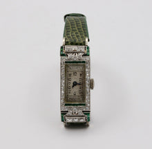 Load image into Gallery viewer, Art Deco Gruen Diamonds Emeralds Platinum Ladies Watch