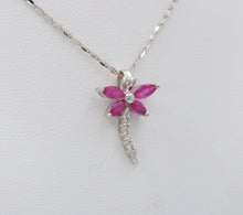 Load image into Gallery viewer, Sweet 14K White Gold Ruby Diamond Dragonfly Pendant Necklace