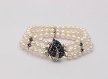 Load image into Gallery viewer, Vintage 3 Strand Beaded Pearl, Sapphire and Diamond Bracelet