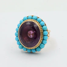Load image into Gallery viewer, Vintage 18K Huge Amethyst Turquoise Statement Ring