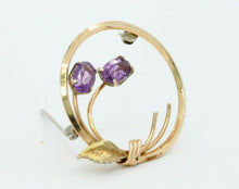 Load image into Gallery viewer, Vintage Gold Filled Amethyst Circle Floral Brooch