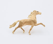 Load image into Gallery viewer, Vintage 14K Yellow Gold Sapphire Riding Horse Brooch