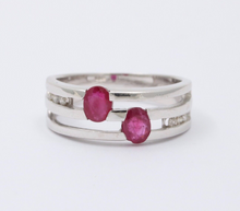 Load image into Gallery viewer, Vintage 14K White Gold Ruby & Diamond Ring Band, Stacking Ring.