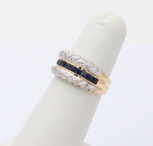 Load image into Gallery viewer, Vintage Diamonds Blue Sapphires Yellow White Gold Ring