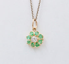 Load image into Gallery viewer, Vintage Flower Diamond Emerald 14K Yellow Gold Pendant