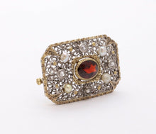 Load image into Gallery viewer, Victorian Garnet Old Mine Diamonds 18K White Yellow Gold Pearls Brooch Pin