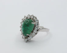 Load image into Gallery viewer, 14K White Gold Cabochon Emerald Diamond Engagement Ring Alternative