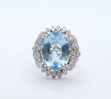 Load image into Gallery viewer, Vintage Blue Topaz Diamonds 14K White Yellow Gold Cocktail Ring