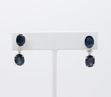 Load image into Gallery viewer, Elegant Blue Sapphires Diamonds 18K White Gold Dangle Earrings
