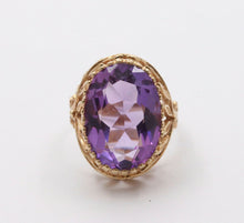 Load image into Gallery viewer, Vintage 10K Yellow Gold Floral Setting Amethyst Statement Ring