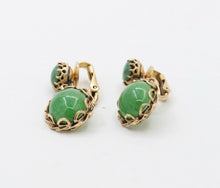 Load image into Gallery viewer, Vintage 14K Yellow Gold Aventurine Drop Earrings