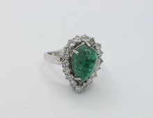 Load image into Gallery viewer, 14K White Gold Cabochon Emerald Diamond Engagement Ring Alternative