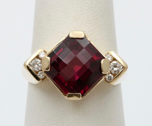 Load image into Gallery viewer, Vintage 14K Gold Rhodolite Garnet And Diamond Cocktail Ring