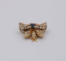 Load image into Gallery viewer, Vintage Butterfly Sapphire Ruby Diamond 14K Yellow Gold Brooch Pin