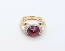 Load image into Gallery viewer, Beautiful Ladies Cabochon Ruby Diamonds Yellow White Gold Ring