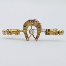 Load image into Gallery viewer, Victorian Era Russian Diamond Seed Pearls 16K Yelllow Gold Brooch Pin