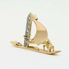 Load image into Gallery viewer, Vintage 14k Yellow Gold Diamond SailBoat Brooch