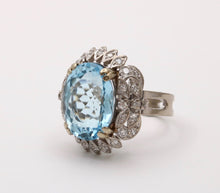 Load image into Gallery viewer, Vintage Blue Topaz Diamonds 14K White Yellow Gold Cocktail Ring