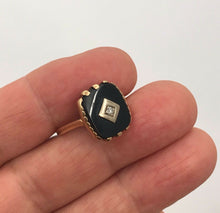 Load image into Gallery viewer, Art Deco Diamond Onyx 14K Yellow White Gold Unisex Ring