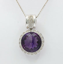 Load image into Gallery viewer, Vintage Ladies Amethyst Diamonds 14K White Gold Pendant