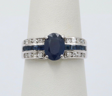 Load image into Gallery viewer, Classic 14K White Gold Sapphire and Diamond Ring Band, Engagement Ring.