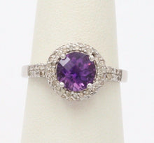 Load image into Gallery viewer, Vintage 14K White Gold Round Amethyst Diamond Halo Ring, Engagement Ring