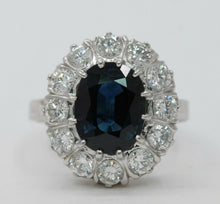 Load image into Gallery viewer, Vintage 14K White Gold Sapphire And Diamond Halo Ring