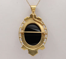 Load image into Gallery viewer, Antique 10K Yellow Gold Onyx Cameo Pendant Brooch