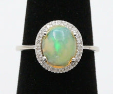 Load image into Gallery viewer, Classic 14K White Gold Ethiopian Opal, Diamond Halo Ring, Fine Jewelry, October Birthstone