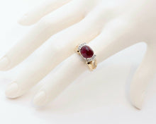 Load image into Gallery viewer, Beautiful Ladies Cabochon Ruby Diamonds Yellow White Gold Ring
