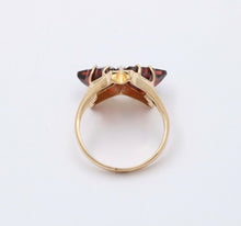 Load image into Gallery viewer, Vintage Butterfly Garnets Diamond 14K Yellow White Gold Ring