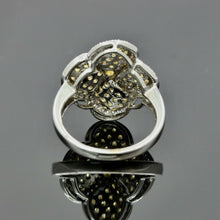 Load image into Gallery viewer, Vintage 18K White Gold Yellow & White Diamond Four Leaf Ring