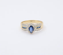 Load image into Gallery viewer, Vintage 14KYellow Gold Sapphire and Diamond Ring, Engagement Ring