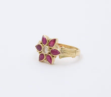 Load image into Gallery viewer, Vintage Flower Rubies Diamond 18K Yellow Gold Ring