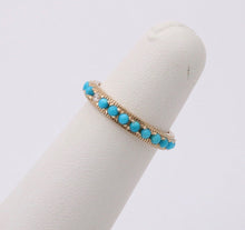 Load image into Gallery viewer, Vintage 14K Yellow Gold Turquoise & Diamond Eternity Band, Stacking Ring