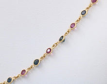 Load image into Gallery viewer, Vintage 14K Yellow Gold Ruby And Sapphire By The Yard Necklace. Station Necklace