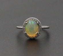 Load image into Gallery viewer, Classic 14K White Gold Ethiopian Opal, Diamond Halo Ring, Fine Jewelry, October Birthstone