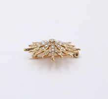 Load image into Gallery viewer, Victorian Edwardian Starburst Diamond Seed Pearls 14K Yellow Gold Pendant Brooch