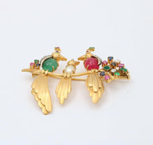 Load image into Gallery viewer, Birds of Paradise Emeralds Rubies Diamonds 18K YG Brooch