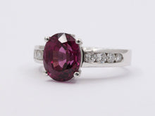 Load image into Gallery viewer, Large Cocktail Rhodolite Garnet Diamonds 14K White Gold Ring